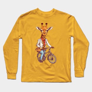 Cute Giraffe Riding A Bicycle Long Sleeve T-Shirt